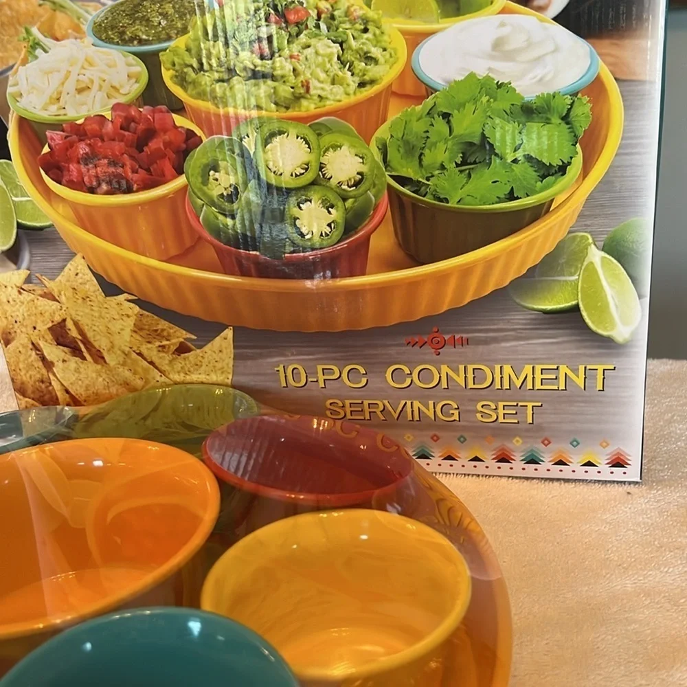 Parini 10 piece melamine condiment serving set NWT